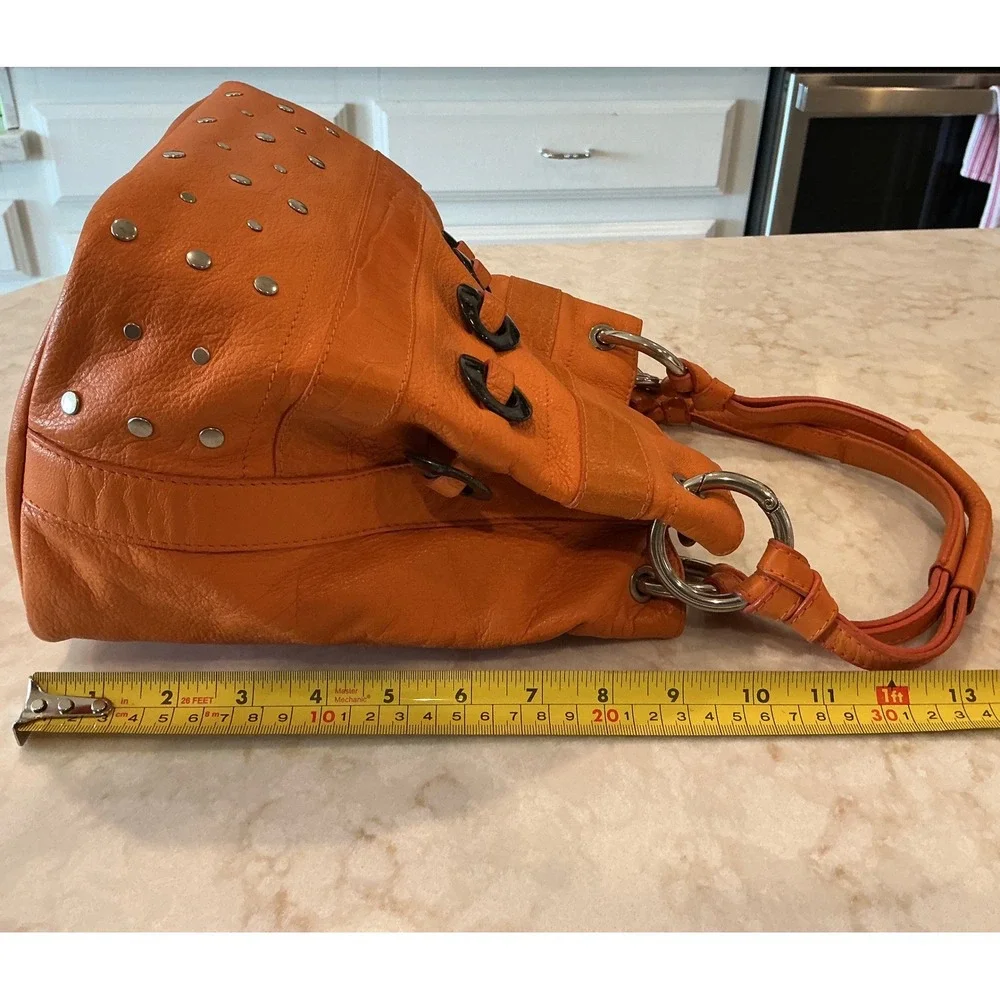 Puntotres Barcelona VINTAGE Orange Leather Satchel Crossbody Bucket Bag‎